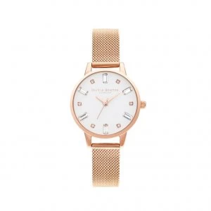 Image of Olivia Burton Bejewelled Rose Gold Tone Mesh Bracelet Watch