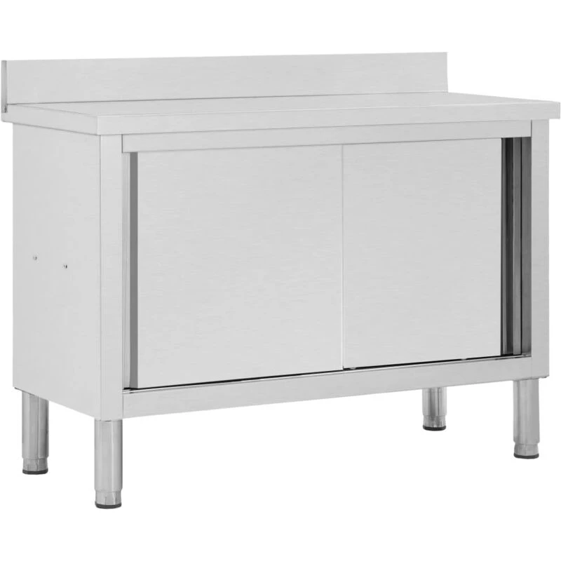 Image of VIDAXL Vidaxl - Work Table with Sliding Doors 120x50x(95-97) cm Stainless Steel 8719883680934
