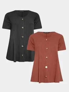 Image of Yours 2 Pack Ss Rib Swing Top Black Rust, Black, Size 20, Women