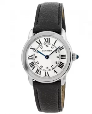 Image of Cartier Ronde Solo Quartz Black Leather Strap Womens Watch WSRN0019 WSRN0019