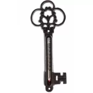 Image of Brown Wall Mounted Cast Iron Decorative Key Thermometer - Brown - Homescapes