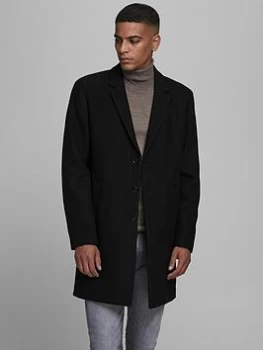 Image of Jack & Jones Moulder Wool Mix Coat, Black Size M Men
