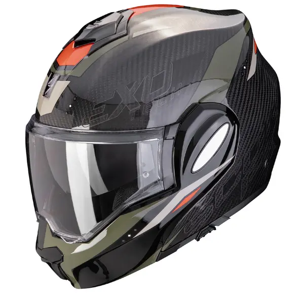 Image of Scorpion Exo-Tech Evo Carbon Rover Black Green Modular Helmet M