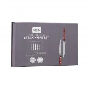 Image of Wooden Handled Steak Knives 6 Piece Set