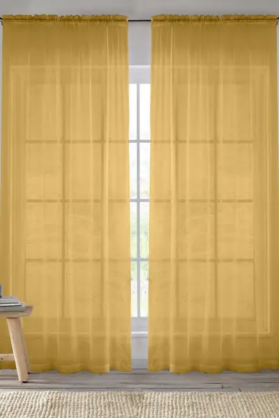 Image of Enhanced Living Sheer Plain Woven Voile Slot Top Curtain Panel Pair Gold