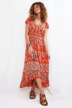 Image of Statement Ruffle Sleeve Button Down V Neck Maxi Dress