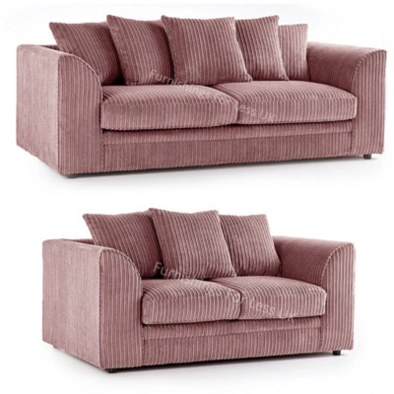 Image of Furnishings For Less UK Luxor Jumbo Cord Pink Fabric 3 + 2 Sofa Suite