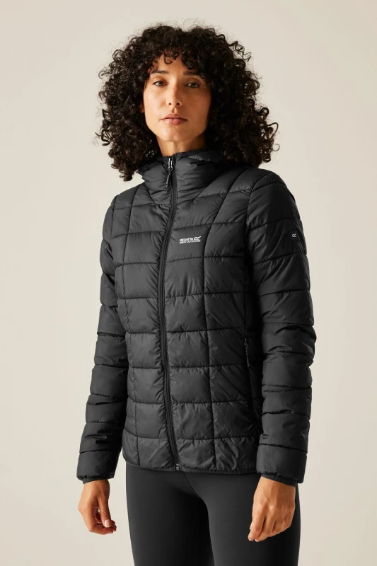 Image of Regatta Womens Asper Hooded Water-Repellent Insulating Padded Jacket in Jet Black Size: 12 Jet Black Female 12