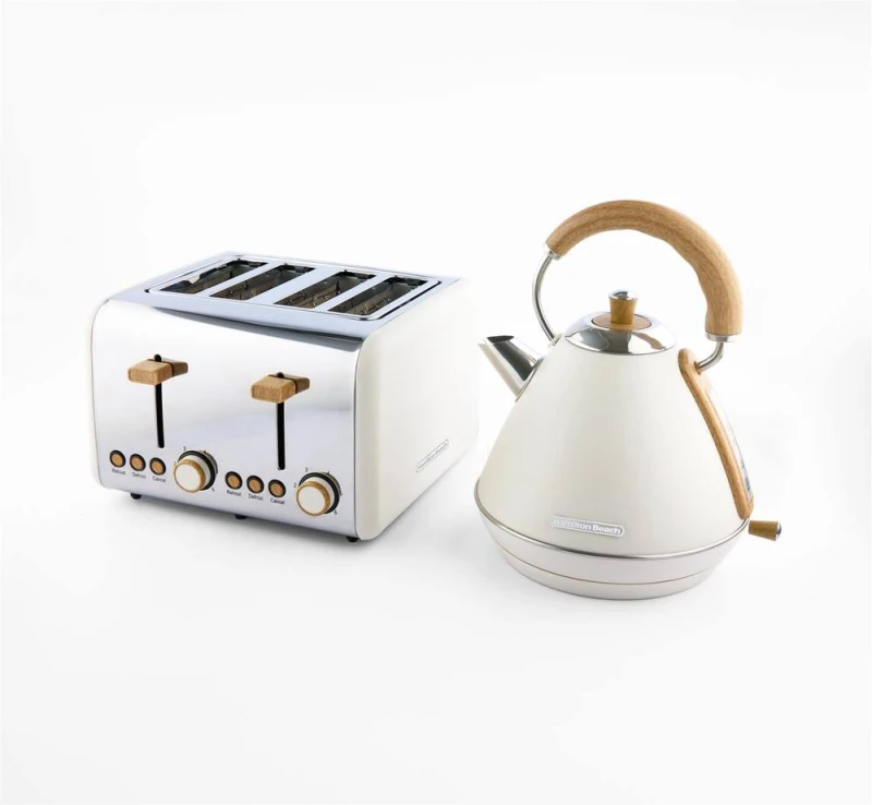 Image of Hamilton Beach Scandi Pyramid Kettle & Toaster Set - Cream Cream Unisex