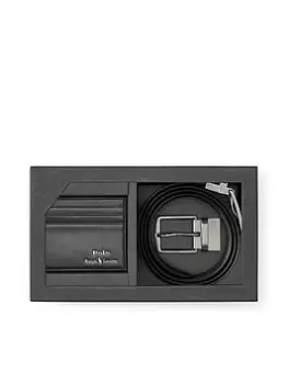 Image of Polo Ralph Lauren Foil Logo Belt & Credit Card Holder Gift Set, Black, Men