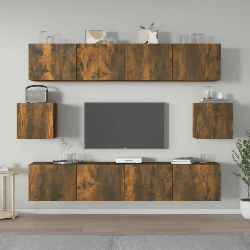 Image of VIDAXL 6 Piece tv Cabinet Set Smoked Oak Engineered Wood Vidaxl 8720287105091