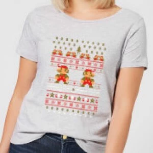 Image of Nintendo Super Mario Ho Ho Ho Its A Me Womens Christmas T-Shirt - Grey - M