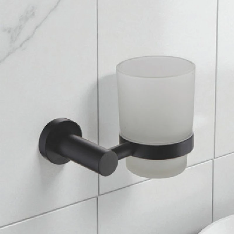 Image of Showerdrape Modernity Black Stainless Steel Wall Mounted Frosted Glass Toothbrush Holder Black