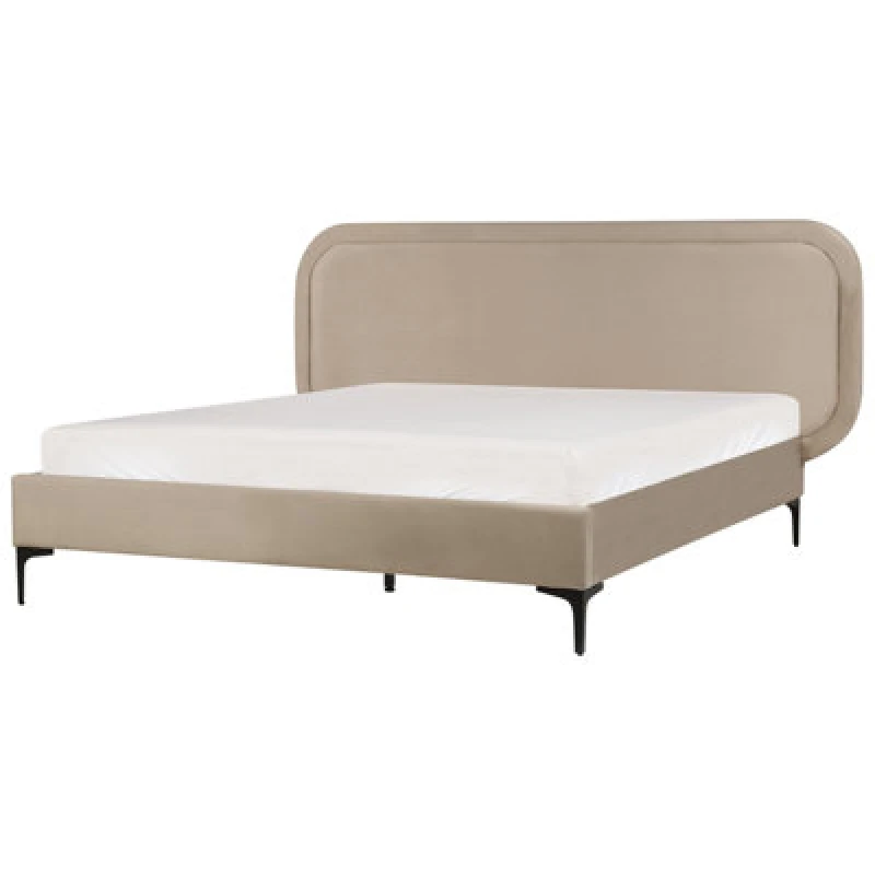 Image of Beliani Bed Velvet Suzette 140 X 200 Cm (Eu Double) Beige