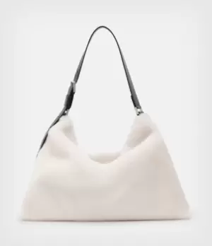 Image of AllSaints Womens Edbury Shearling Shoulder Bag, Arran Ecru