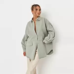Image of Missguided Oversized Pocket Detail Denim Shirt - Green