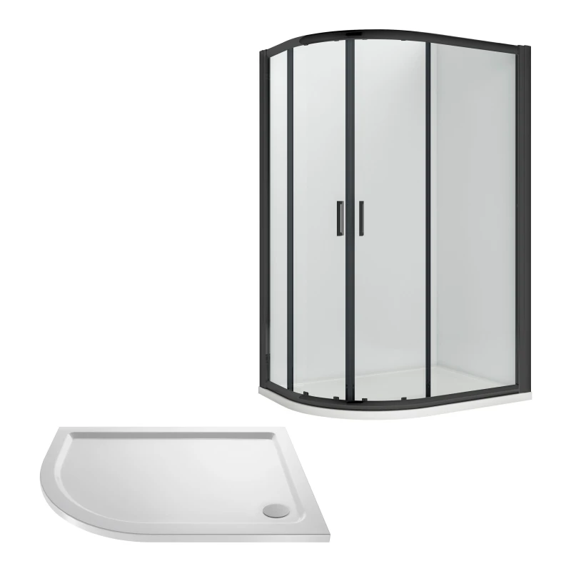 Image of Balterley Ruwa Offset LH Quadrant: Door, Panel, Tray, 1200 x 800 mm Black/White in Black Unisex