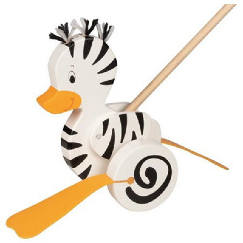 Image of Goki Push Wooden Along Zebra-Duck W/ Wheels Toy