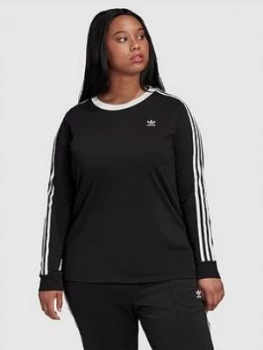 Image of adidas Originals 3 Stripe Long Sleeve T-Shirt (Curve) - Black, Size 2X, Women