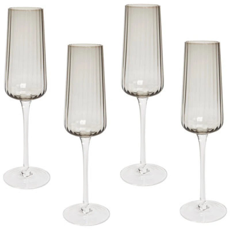 Image of Beliani Set Of 4 Champagne Flutes Quartz 230 Ml Grey