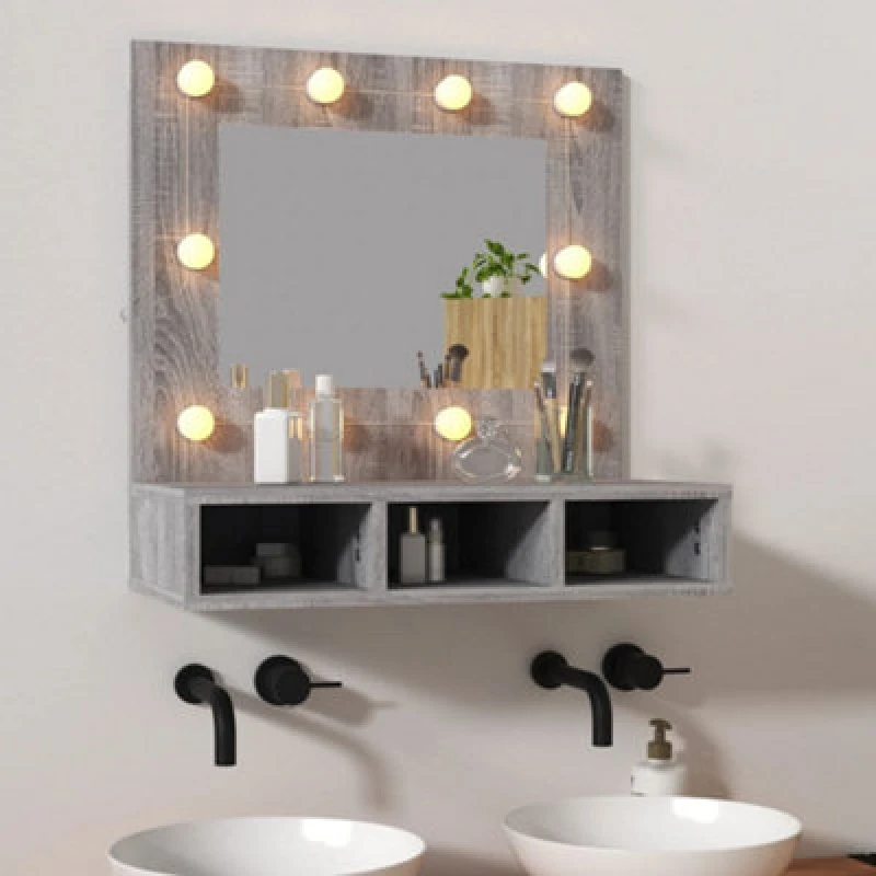 Image of vidaXL Mirror Cabinet with LED Grey Sonoma 60x31.5x62 cm, Grey 820455