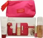 Image of Clarins Beauty Flash Balm Holidays Gift Set 50ml Beauty Flash Balm + 50ml Gentle Renewing Cleansing Mousse + 1.4ml Lip Comfort Oil - 04 Pitaya + Bag