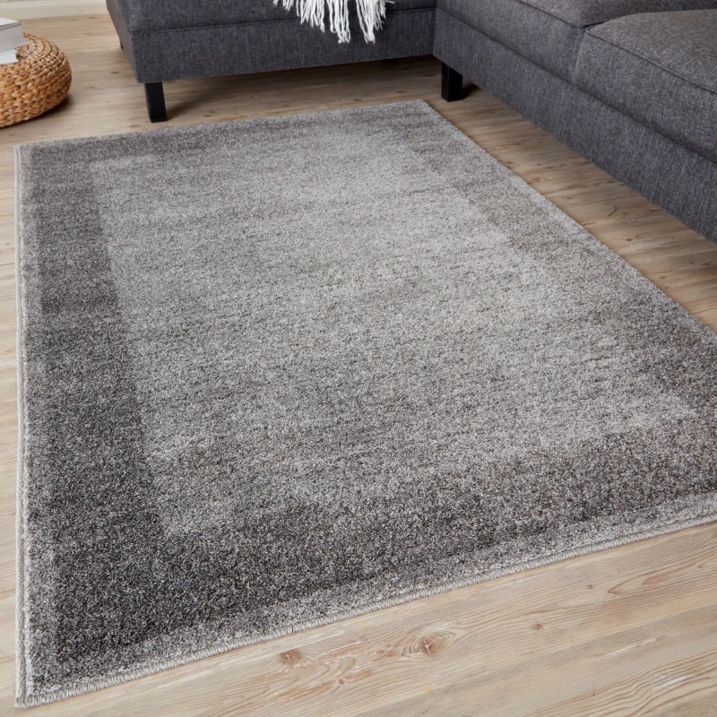 Image of THE RUGS Modern Living Room Rug Bordered Design in Grey 7437G Size: 120cm x 170cm Grey Unisex 120cm x 170 cm