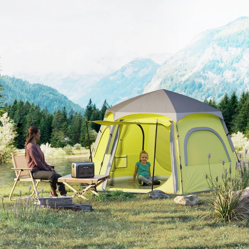 Image of OUTSUNNY Instant Camping Tent, 4 Person Easy Setup Dome Tent in Yellow Yellow Unisex