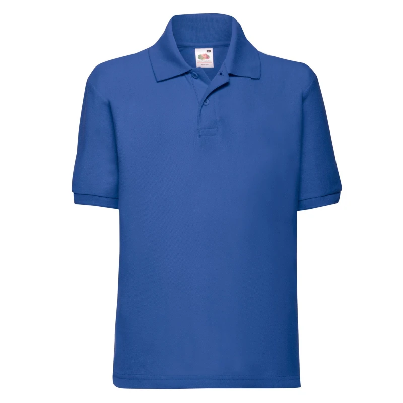 Image of Fruit of the Loom 65 35 Plain Pique Polo Shirt in Royal Size: 12-13 Years Royal Unisex 12-13 Years