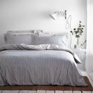 Image of The Linen Yard Hebden King Duvet Cover Set Cotton Navy / Grey