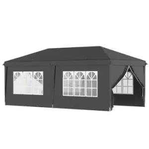 Image of Outsunny 3 x 6m Pop Up Gazebo with Sides and Windows, Height Adjustable Party Tent with Storage Bag for Garden, Camping, Event, Black