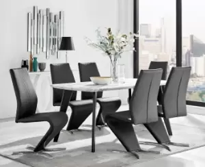 Image of Andria Marble Effect Dining Table With Black Legs & 6 Willow Faux Leather Chairs