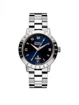 Image of Vivienne Westwood Bloomsbury Blue and Rose Gold Detail Date Dial Stainless Steel Bracelet Ladies Watch, One Colour, Women