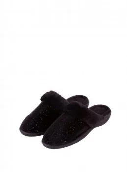 Image of Black Sparkle Velour Heeled Mule Slippers - 5