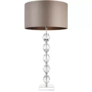 Image of Glass Table Lamp Light Silver Crystal & Taupe Shade Square Base Desk Sideboard