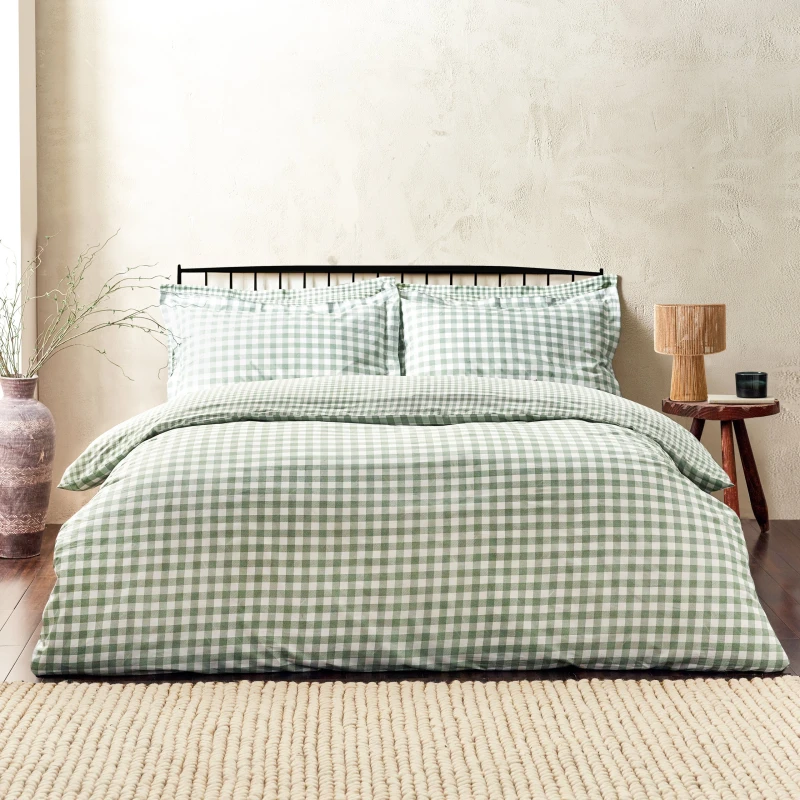 Image of Yard Barton Gingham Check Duvet Set, Double, Green