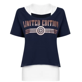 Image of Golddigga Double Layer T Shirt Ladies - Navy/White