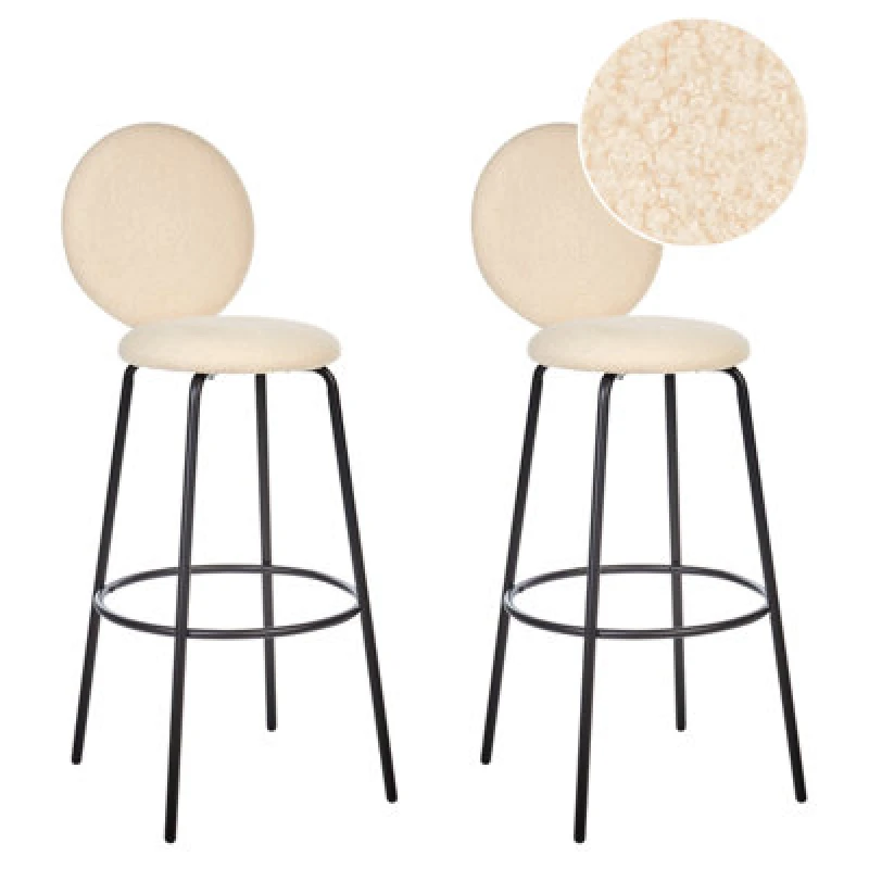 Image of Beliani Set Of 2 Bar Chairs Emery Boucle Light Beige