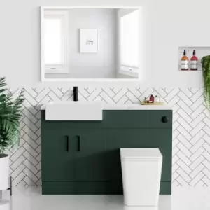 Image of 1200mm Green Toilet and Sink Unit with Marble Worktop and Black Fittings - Coniston