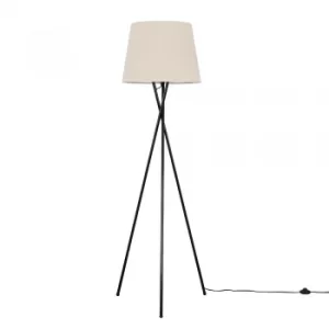 Image of Camden Black Tripod Floor Lamp with XL Beige Aspen Shade