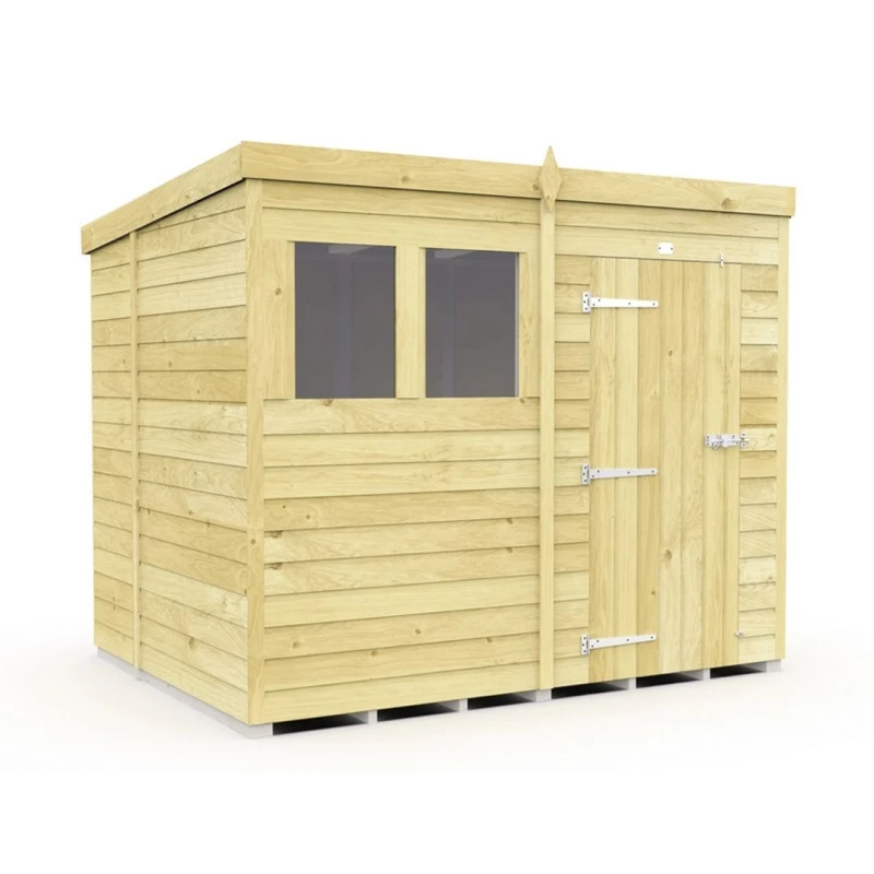 Image of Buttercup Farm 8 x 6 Feet Pent Shed - Single Door W/ Windows - L178 x W243 x H201cm in Brown Brown Unisex