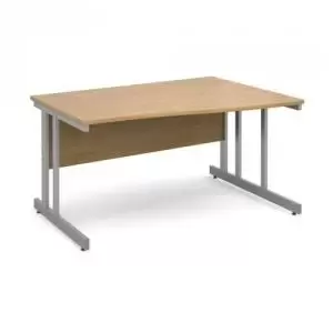 Image of Momento right hand wave desk 1400mm - silver cantilever frame and oak