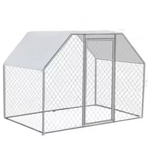 Image of VEVOR Metal Chicken Coop Run, 9.5'x6.5'x6' Large Walk-in Hen House with Cover, Galvanized Steel Poultry Run Extension with Lockable Door, Flat Roof En