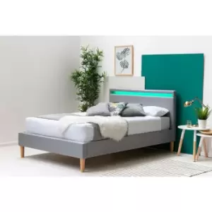 Image of Wentworth LED Headboard Grey Fabric Bed Frame Small Double Bed Frame 4ft - Grey