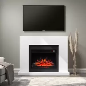 Image of Black & White Freestanding Electric Fireplace Suite with Log Effect - Amberglo