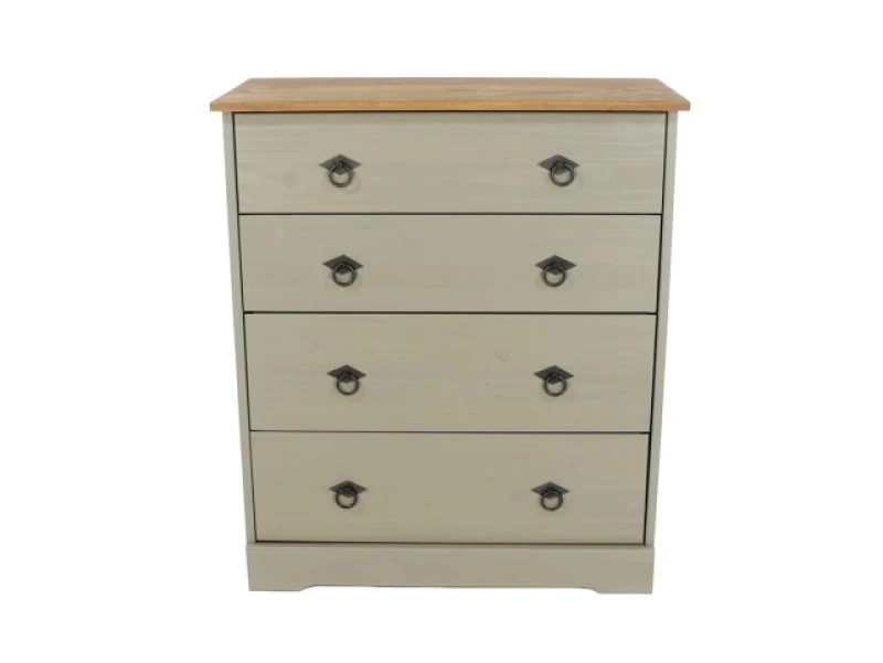 Image of Core Corona Compact Grey and Waxed Pine 4 Drawer Chest of Drawers