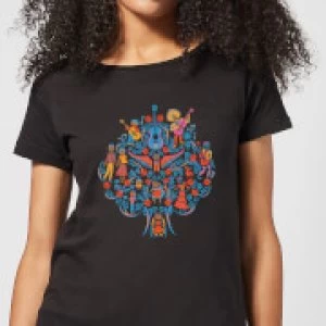 Image of Coco Tree Pattern Womens T-Shirt - Black