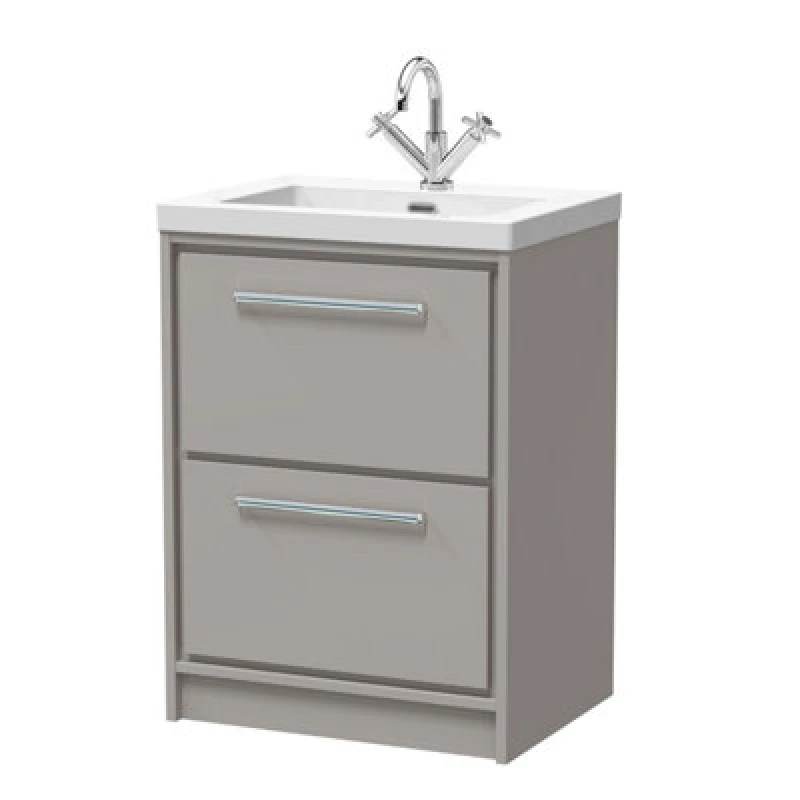 Image of Balterley Bathroom Floor 2 Soft-Close Drawer, Fireclay Basin, Grey, 600mm in Grey Grey Unisex
