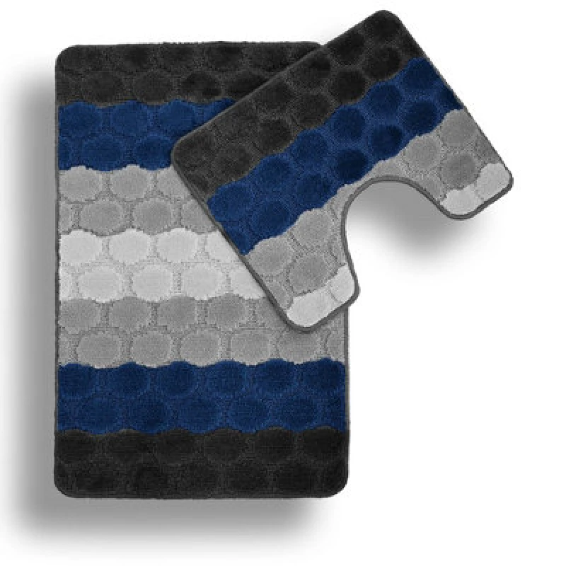 Image of Velosso Hex Stripe Bath And Pedestal Mat Navy