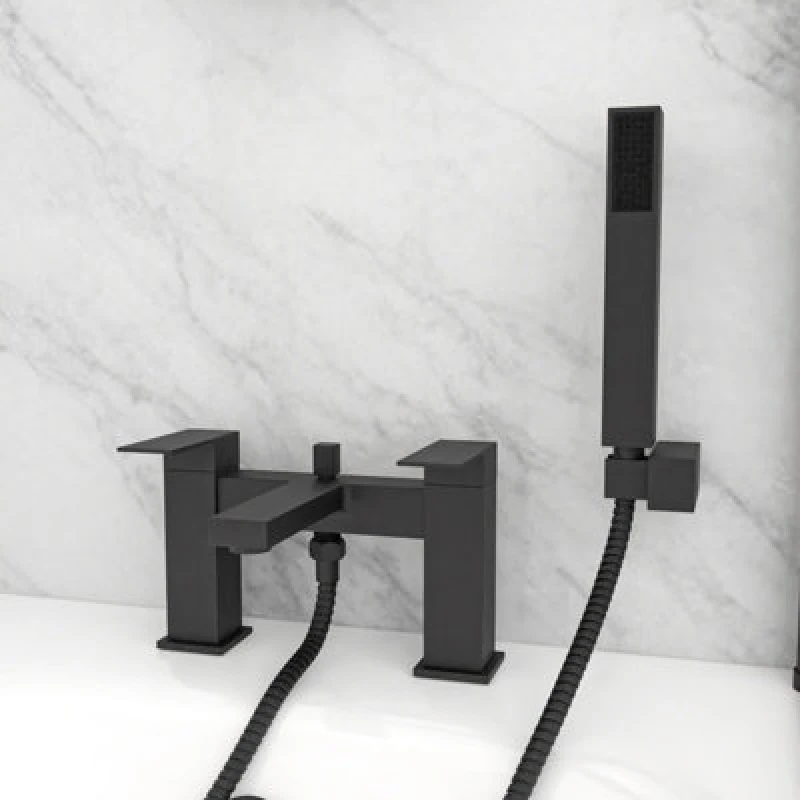 Image of Nes Home Modern Deck Mounted Matte Black Bath Shower Mixer & Shower Handset